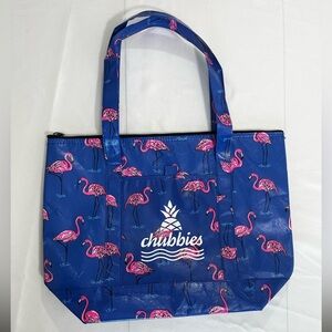 Chubbies Insulated Tote Bag Blue/Pink Flamingo Print